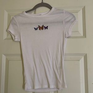 White butterfly tee